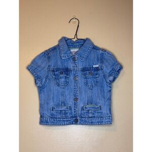 Vintage OshKosh B'gosh Girls Denim Jean Jacket Short Sleeve Size 6X Light Wash